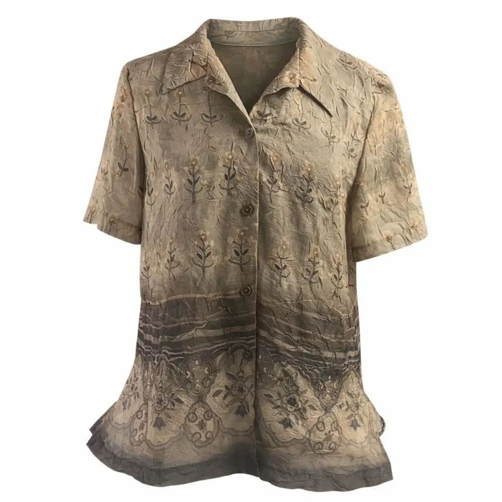 K Studio Sheer Cardigan Blouse Sz 14 Made USA Boho Floral Lightweight Vintage